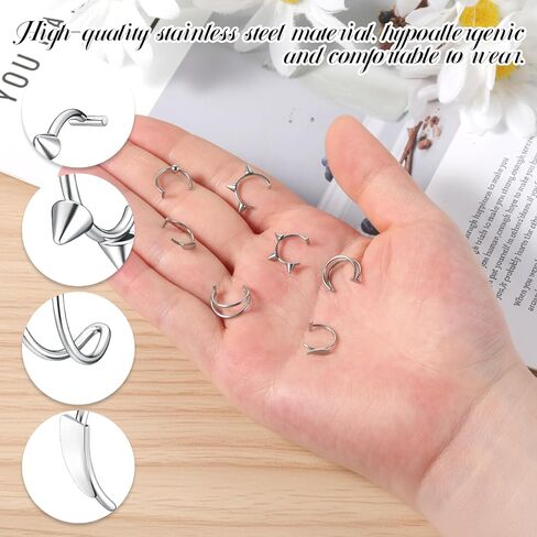 8PCS Fake Lip Ring, Stainless Steel Piercing Vampire Teeth Ring Kit, Fake Snake Bite Non-Piercing Lip Cuff Ear Cuff, Fake Nose Piercing Jewelry for Women Men in Kuwait