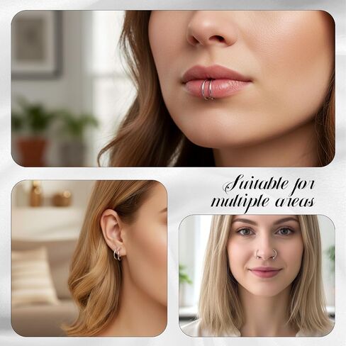 8PCS Fake Lip Ring, Stainless Steel Piercing Vampire Teeth Ring Kit, Fake Snake Bite Non-Piercing Lip Cuff Ear Cuff, Fake Nose Piercing Jewelry for Women Men in Kuwait