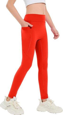 Girls High Waist Yoga Leggings with Pocket, Athletic Running Dance Workout Pants, Stretchy Comfort Fit 5-14Y in Kuwait