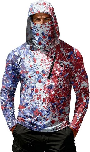 Men's 4th of July Patriotic Sun Protection Hoodie Shirt USA Flag Print Long Sleeve Outdoor Fishing Top in Kuwait
