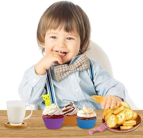 Silicone Lunch Box Dividers for kids,24 pcs Bento Box Dividers with 10 Animal Food Picks,Silicone Bento Box Inserts,Cupcake Baking Cups,Muffin Pan Liners,Reusable and BPA Free in Saudi Arabia