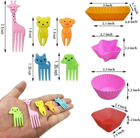 Silicone Lunch Box Dividers for kids,24 pcs Bento Box Dividers with 10 Animal Food Picks,Silicone Bento Box Inserts,Cupcake Baking Cups,Muffin Pan Liners,Reusable and BPA Free in Saudi Arabia