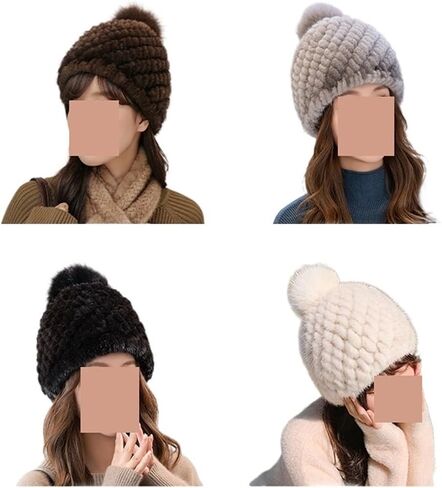 Mink Weaving Fur+Fox Cap Women Winter Genuine 100% Fur Bomber Hat Windproof Warm Earmuffs Flat Grey/Black Russian Hat Fitted in Saudi Arabia
