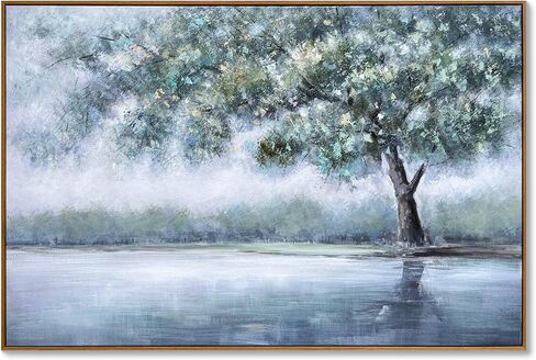 Eonzeun 32x32 Inch Square Hand Painted Abstract Landscape Oil Painting, Large Framed Textured Canvas Wall Art, Modern Neutral Decor for Living Room Bedroom in Saudi Arabia