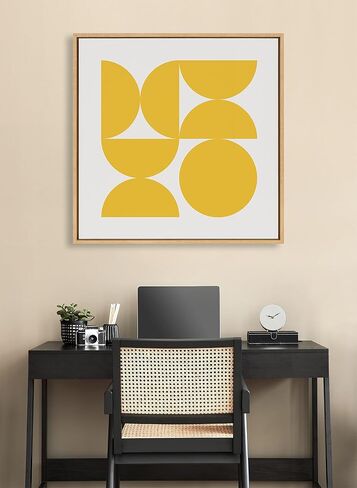 لوحة فنية جدارية من القماش مؤطرة باللون الأصفر من Kate and Laurel Sylvie Bold Vintage Geometric Sunshine من تصميم Creative Bunch Studio؛ 30x30 طبيعي؛ الفن التجريدي الحديث بإلهام هندسي in Kuwait