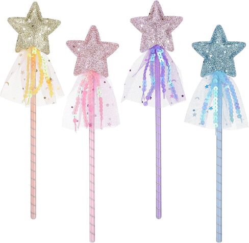 4 Pack Princess Star Wand Glitter Fairy Wand Princess Wands Stick Dress-up Wands Costume Party Favors Gifts for Women Christmas Halloween Birthday Play Show Prom in Kuwait