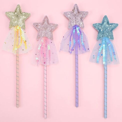 4 Pack Princess Star Wand Glitter Fairy Wand Princess Wands Stick Dress-up Wands Costume Party Favors Gifts for Women Christmas Halloween Birthday Play Show Prom in Kuwait