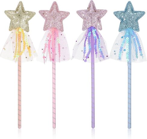 4 Pack Princess Star Wand Glitter Fairy Wand Princess Wands Stick Dress-up Wands Costume Party Favors Gifts for Women Christmas Halloween Birthday Play Show Prom in Kuwait