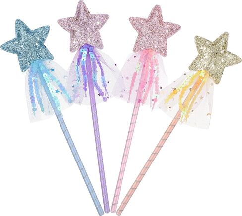 4 Pack Princess Star Wand Glitter Fairy Wand Princess Wands Stick Dress-up Wands Costume Party Favors Gifts for Women Christmas Halloween Birthday Play Show Prom in Kuwait