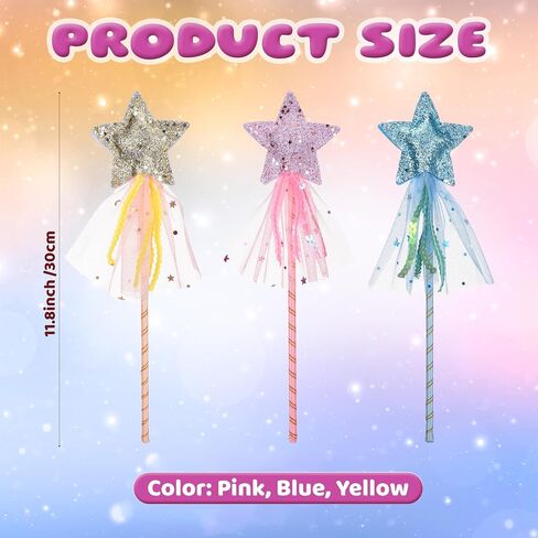 Gjinxi 3 PCS Glitter Star Princess Wand Fairy Angel Wands Costume Role Play Show Stick Props Magic Star Dress-up Wands Halloween Christmas Birthday Party Favor Silver in Kuwait