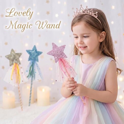 Gjinxi 3 PCS Glitter Star Princess Wand Fairy Angel Wands Costume Role Play Show Stick Props Magic Star Dress-up Wands Halloween Christmas Birthday Party Favor Silver in Kuwait