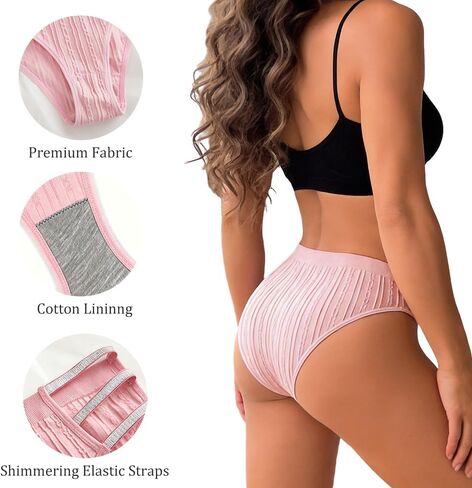 JUNELLA 5 Pcs Shiny Waistband Women's Low Rise Panties, Ribbed Cotton, Multicolour Sexy Hollow Out Hipster Panties in Saudi Arabia