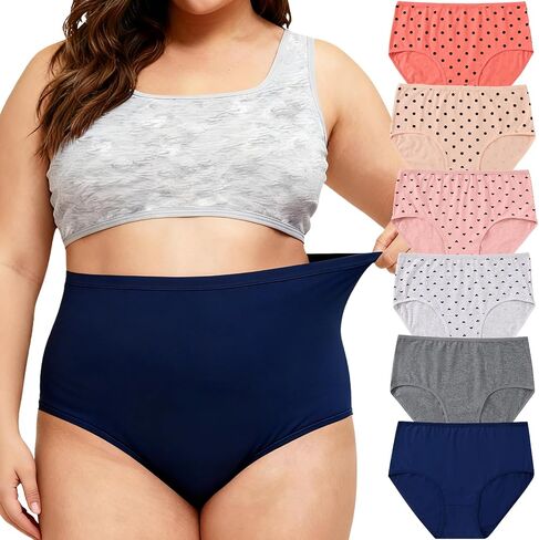 Women's Underwear Cotton Briefs Plus Size XL-5XL Mid High Waist Full Coverage Ladies Panties 6 Pack Stretch Brief in Saudi Arabia