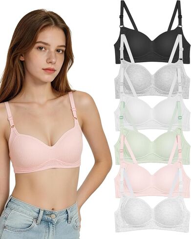 Etdane Girls Training Bras Wireless Teen Bras for Girl 10-12,12-14,14-16,16-18 Lightly Fixed Padded Girls Bra for Teen 6 Pack in Kuwait