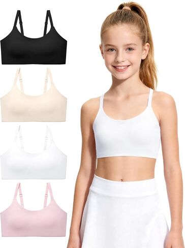 Auranso Girls Training Bras Kids Sports Bra Fixed Padded Crop Cami for Teens with Adjustable Straps 9-14 Years in Kuwait