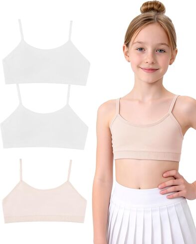 Stelle Girls Padded Training Bras Seamless Spaghetti Strap Bralette Sports Bras for Teens Kids in Kuwait