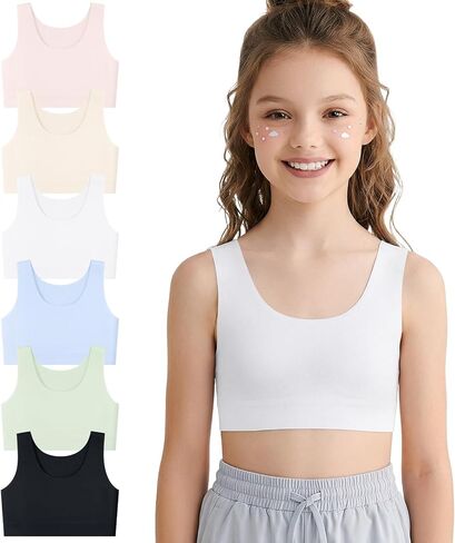 Training Bras for Girls 6-12 Soft Teen Girls Sports Bra Seamless Bralettes No Pads First Bra Multipack Longline Crop in Kuwait
