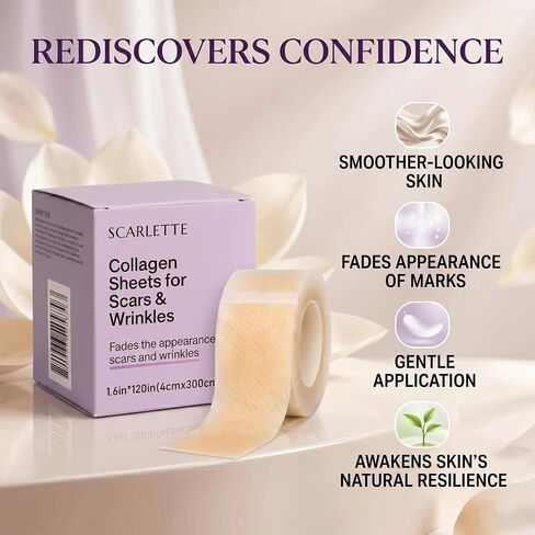 Scarlette Collagen Tape, Collagen Sheets For Scars & Wrinkle, Scar Silicone Sheets For Various Different Scars, Surgical,C-Section,Tummy Tuck, 1.6"x 120" Roll (1PCS) in Kuwait
