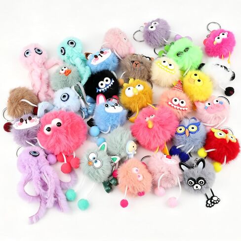 30 Pack Kawaii Plush Keychains Bulk, Cute Stuffed Animal Keychains for Birthday Party Favors, Goodie Bag Fillers, Carnival Prizes in Saudi Arabia