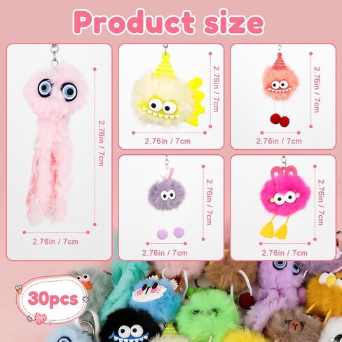30 Pack Kawaii Plush Keychains Bulk, Cute Stuffed Animal Keychains for Birthday Party Favors, Goodie Bag Fillers, Carnival Prizes in Saudi Arabia