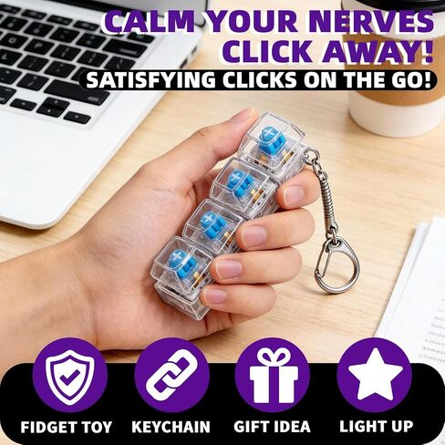 Light Up Keyboard Fidget,Clicker Fidget Toy,Clicky Keyboard Fidget Keychain with LED Lights,Button Stress Relief (4 Pcs) in Saudi Arabia