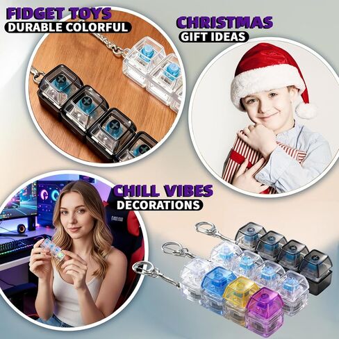 Light Up Keyboard Fidget,Clicker Fidget Toy,Clicky Keyboard Fidget Keychain with LED Lights,Button Stress Relief (4 Pcs) in Saudi Arabia
