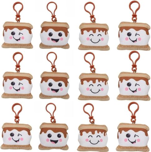 Fun Express Flat Stuffed S'More Backpack Clips & Keychains Set - Assorted Cute Plush Designs for Classroom Rewards Camp-Themed Gifts & Fun Decorations - Parties Kids' Activities & More - 12 Pieces in Kuwait