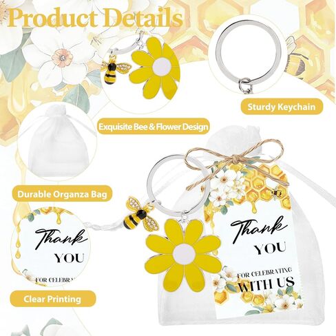 20 Set A Little Honey Is On The Way Baby Shower Favors - Bee Baby Shower Decorations Keychains, Bee Sunflower Keychains Bulk with Thank You Tags, Honey Gender Reveal & Birthday Gift for Guests in Saudi Arabia