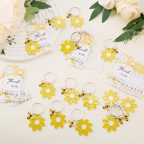 20 Set A Little Honey Is On The Way Baby Shower Favors - Bee Baby Shower Decorations Keychains, Bee Sunflower Keychains Bulk with Thank You Tags, Honey Gender Reveal & Birthday Gift for Guests in Saudi Arabia