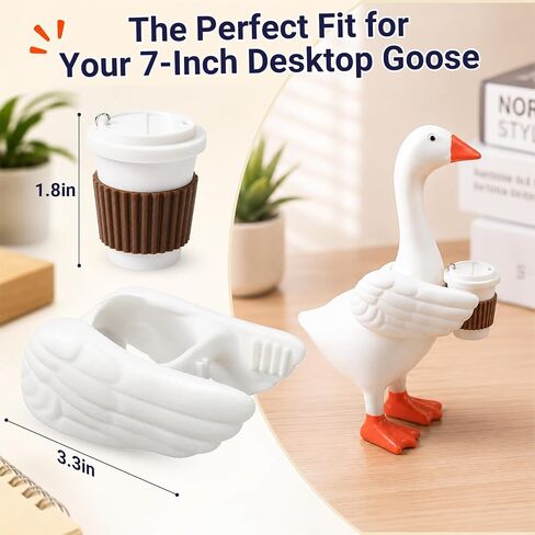 Desk Goose Outfits 7 Inches with Coffee Cup - 3D Printed Goose Wings, Cute Desk Goose Accessories for Home Office Decor in Saudi Arabia