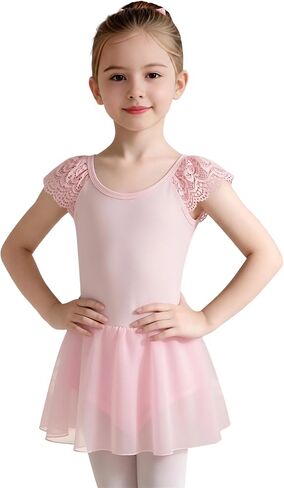 Tutu.kk Toddler Girls Ballet Leotard Dress with Lace Flying Sleeve and Back V-Neck Ballerina Dance Dress for Girls in Saudi Arabia