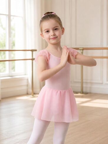 Tutu.kk Toddler Girls Ballet Leotard Dress with Lace Flying Sleeve and Back V-Neck Ballerina Dance Dress for Girls in Saudi Arabia