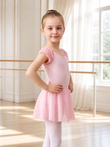 Tutu.kk Toddler Girls Ballet Leotard Dress with Lace Flying Sleeve and Back V-Neck Ballerina Dance Dress for Girls in Saudi Arabia