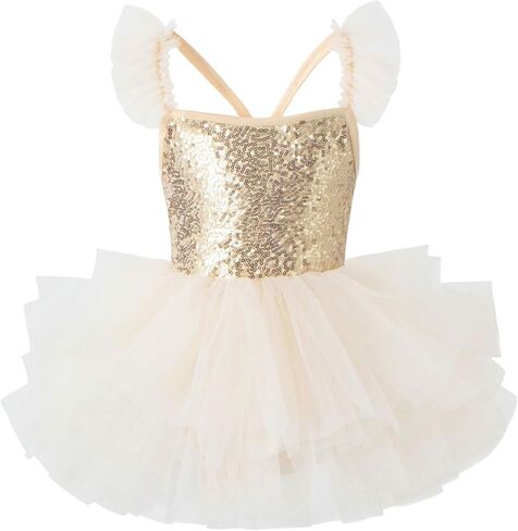 Tutu.kk Toddler Girls Sequin Ballet Tutu Dress with Ruffled Straps Ballet Leotards Ballerina Outfit Dance Costume for Kids in Saudi Arabia
