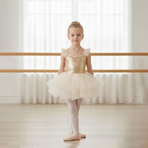 Tutu.kk Toddler Girls Sequin Ballet Tutu Dress with Ruffled Straps Ballet Leotards Ballerina Outfit Dance Costume for Kids in Kuwait