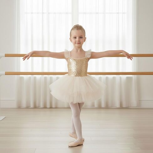 Tutu.kk Toddler Girls Sequin Ballet Tutu Dress with Ruffled Straps Ballet Leotards Ballerina Outfit Dance Costume for Kids in Kuwait