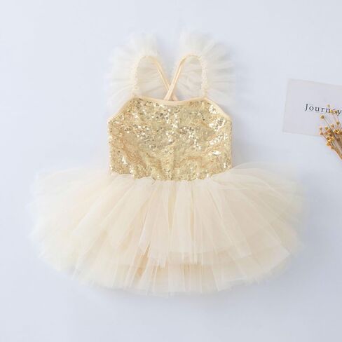 Tutu.kk Toddler Girls Sequin Ballet Tutu Dress with Ruffled Straps Ballet Leotards Ballerina Outfit Dance Costume for Kids in Kuwait