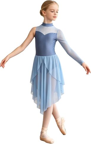 Girls Lyrical Dance Costumes Contemporary Ballet Leotard with Skirt, High Neck Dance Dress for Stage Performance in Saudi Arabia