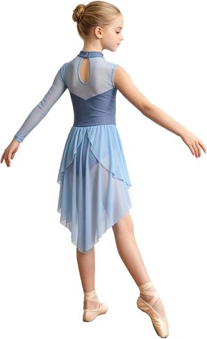 Girls Lyrical Dance Costumes Contemporary Ballet Leotard with Skirt, High Neck Dance Dress for Stage Performance in Saudi Arabia