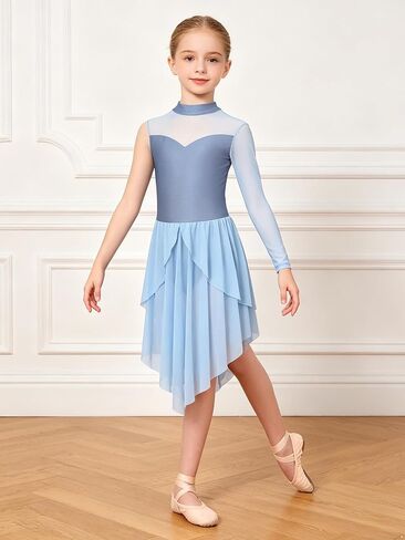 Girls Lyrical Dance Costumes Contemporary Ballet Leotard with Skirt, High Neck Dance Dress for Stage Performance in Saudi Arabia