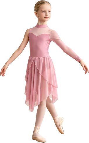 Girls Lyrical Dance Costumes Contemporary Ballet Leotard with Skirt, High Neck Dance Dress for Stage Performance in Saudi Arabia