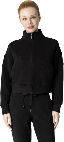Women's Fleeced Performance Jacket - Full-Zip Stand-Up Collar, Warm Fleece for Winter Daily Wear in Saudi Arabia