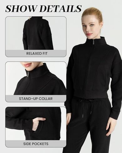 Women's Fleeced Performance Jacket - Full-Zip Stand-Up Collar, Warm Fleece for Winter Daily Wear in Saudi Arabia