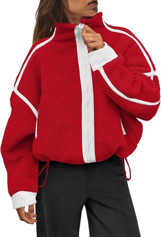 Womens Sherpa Fleece Jacket Zip Up Fuzzy Casual Oversized sweatshirts with Pockets Fall Winter Cozy Outerwear in Saudi Arabia