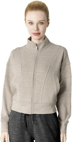 Women's Fleeced Performance Jacket - Full-Zip Stand-Up Collar, Warm Fleece for Winter Daily Wear in Saudi Arabia