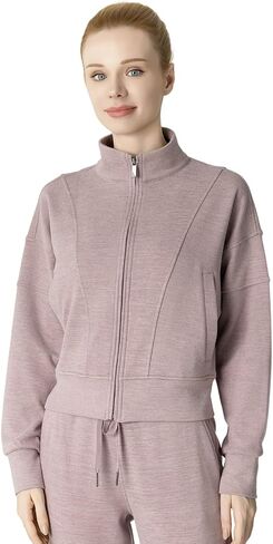 Women's Fleeced Performance Jacket - Full-Zip Stand-Up Collar, Warm Fleece for Winter Daily Wear in Saudi Arabia