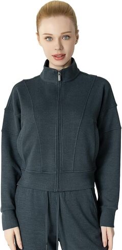 Women's Fleeced Performance Jacket - Full-Zip Stand-Up Collar, Warm Fleece for Winter Daily Wear in Saudi Arabia