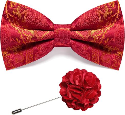 Barry.Wang Mens Pre-Tied Bow Tie Set Paisley Jacquard Woven Adjustable Bowties with Lapel Pin Party Wedding Prom Formal in Kuwait