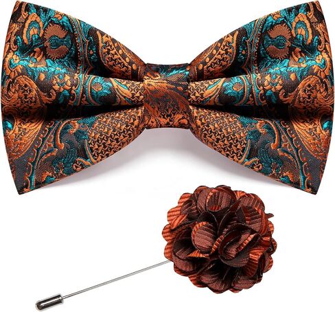 Barry.Wang Mens Pre-Tied Bow Tie Set Paisley Jacquard Woven Adjustable Bowties with Lapel Pin Party Wedding Prom Formal in Kuwait
