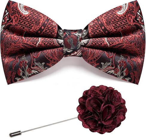 Barry.Wang Mens Pre-Tied Bow Tie Set Paisley Jacquard Woven Adjustable Bowties with Lapel Pin Party Wedding Prom Formal in Kuwait